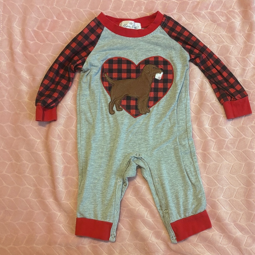 Plaid Heart Dog Baby Romper